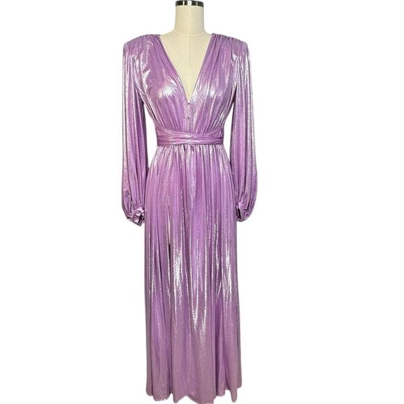 Bronx and Banco Zoe Lilac Lame Shimmer Gown | Size S - Picture 3 of 14